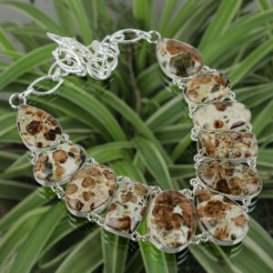 Handmade Spessartine Garnet Limestone Necklace: 925 Sterling Silver, Adjustable