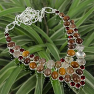 Handmade Sterling Silver Gemstone Necklace: Strawberry Quartz, Rutile, Garnet