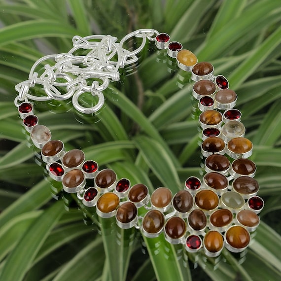 Handmade Strawberry Quartz & Garnet 925 Sterling Silver Necklace