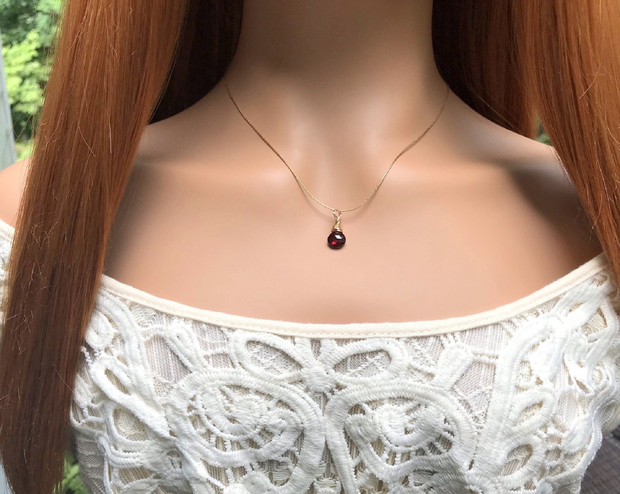 Minimalist Garnet Gemstone Necklace - Dainty Gift For Her