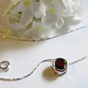 Minimalist Garnet Sterling Silver Bezel Necklace, January Birthstone