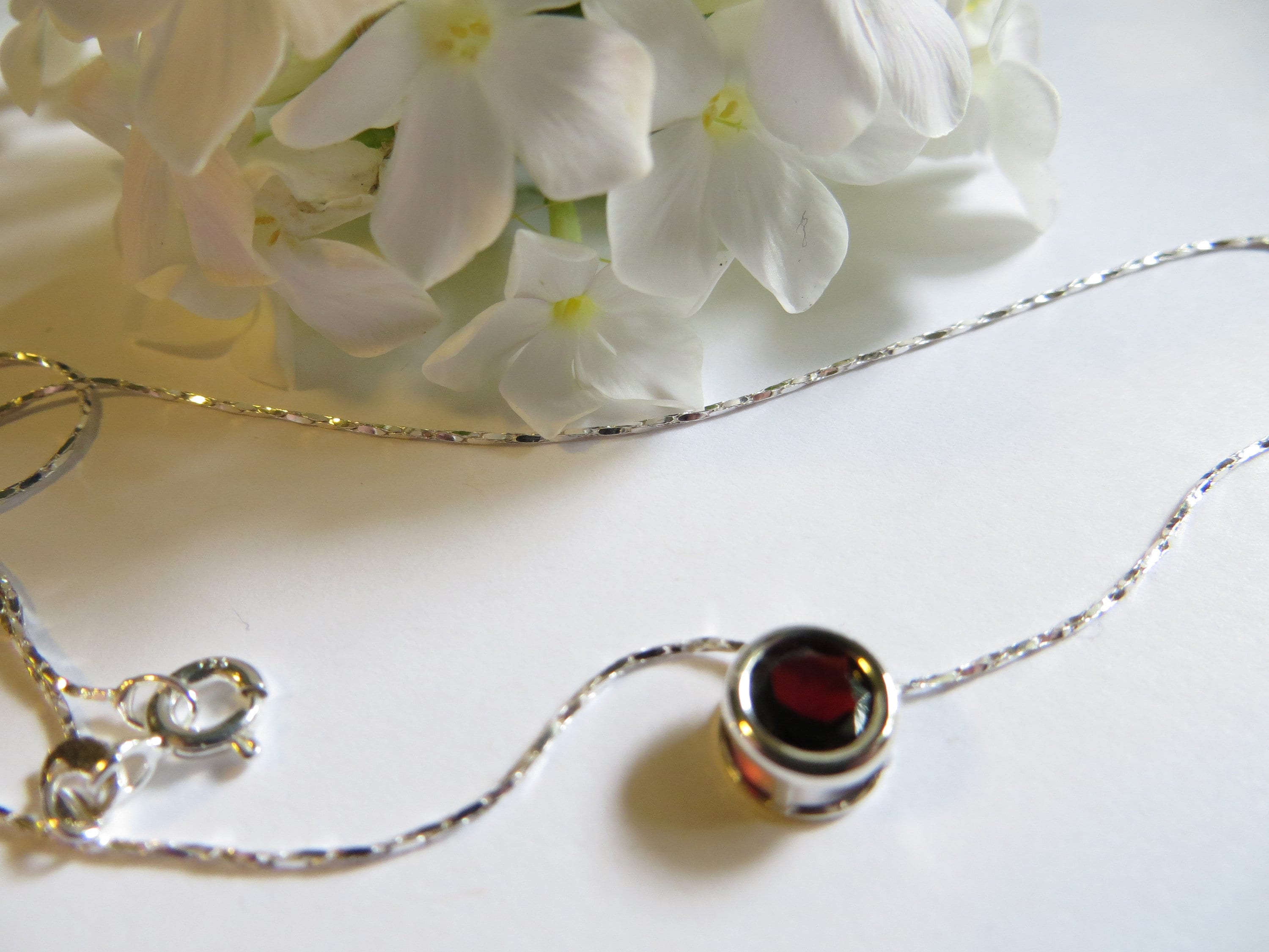 Minimalist Garnet Sterling Silver Bezel Necklace, January Birthstone Minimalist Garnet Sterling Silver Bezel Necklace, January Birthstone