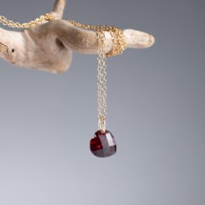 Mozambique Garnet Heart Necklace: 14k Gold-Fill, January Birthstone