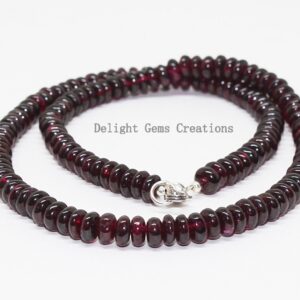 Natural Garnet Beaded Necklace, Mozambique Red Rondelle Gemstone, 18 Inch