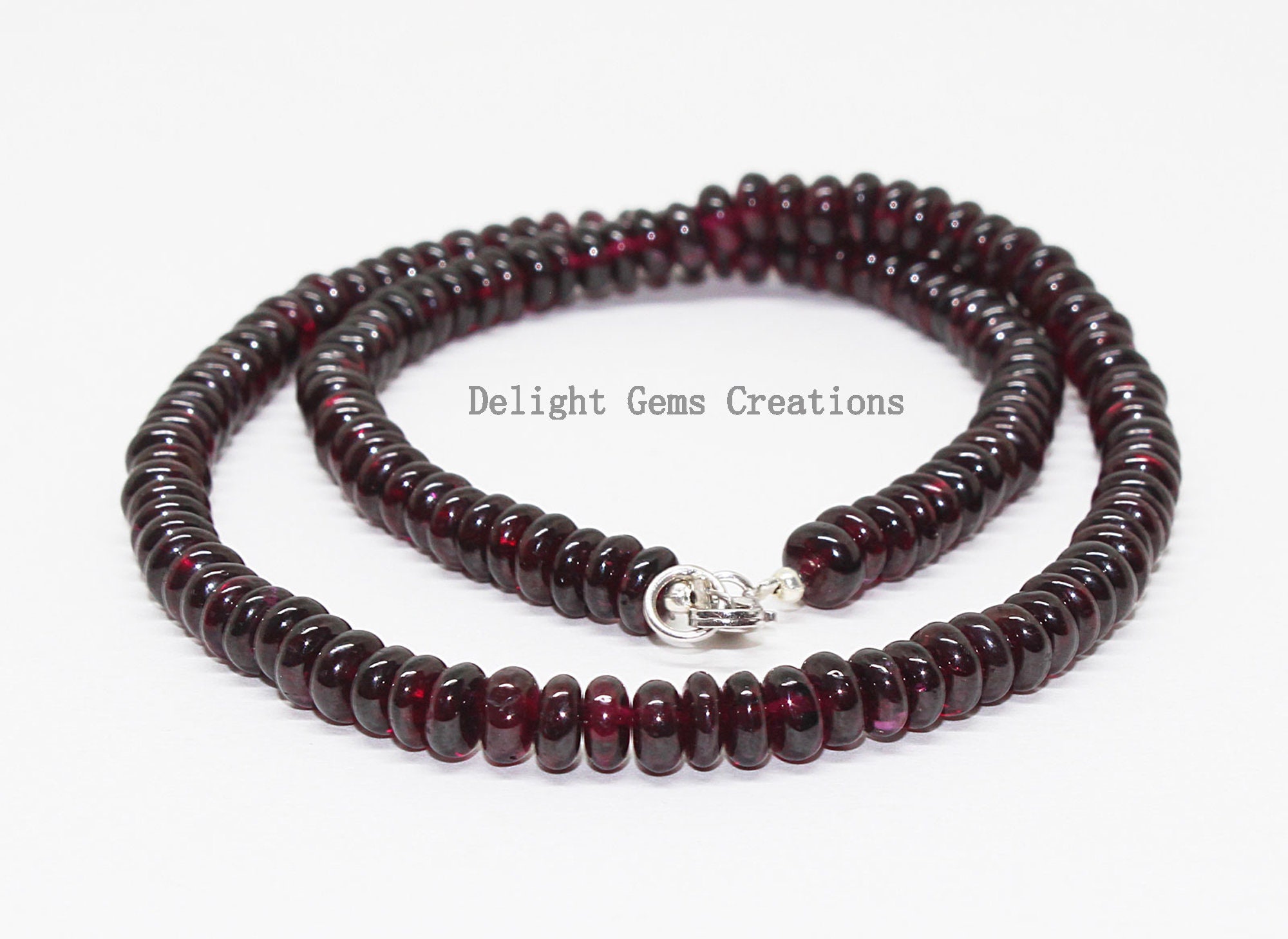 Natural Garnet Beaded Necklace, Mozambique Red Rondelle Gemstone, 18 Inch
