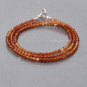 Natural Hessonite Beaded Necklace, 2.75mm Micro Faceted Garnet Beads