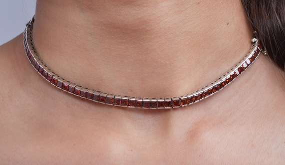 Red Garnet Tennis Necklace – Sterling Silver Gemstone Chain