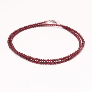 Rhodolite Garnet Beaded Necklace, Micro Faceted Red Gemstone, 18 Inch