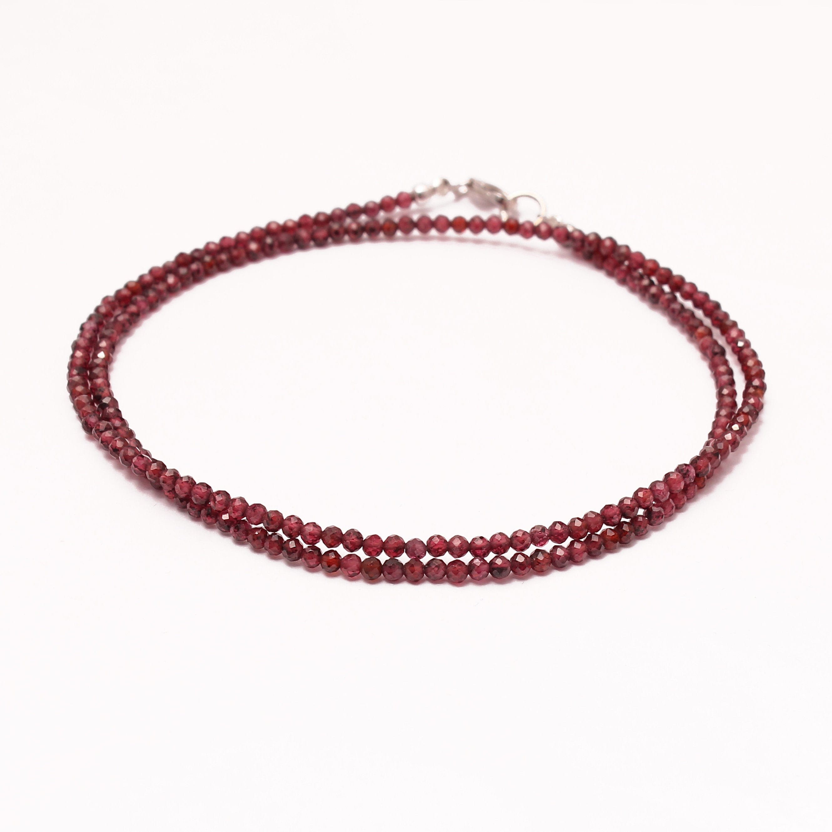 Rhodolite Garnet Beaded Necklace, Micro Faceted Red Gemstone, 18 Inch Rhodolite Garnet Beaded Necklace, Micro Faceted Red Gemstone, 18 Inch