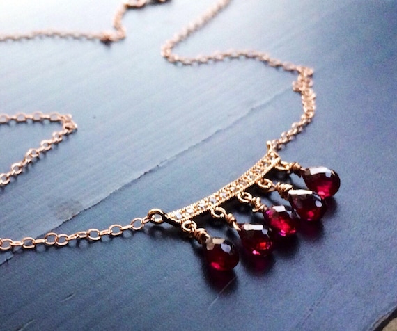 Rose Gold Garnet Pave Bar Necklace: January Birthstone Jewelry Rose Gold Garnet Pave Bar Necklace: January Birthstone Jewelry