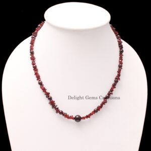 Semi-precious Natural Garnet Beaded Necklace-red Smooth Round / Chips & Nuggets Gemstone Necklace-christmas Gifts-women Christmas Jewelry