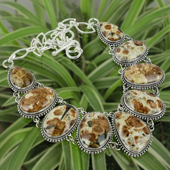 Spessartine Garnet In Limestone Necklace: Handmade 925 Sterling Silver