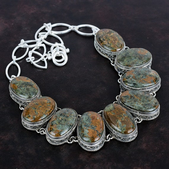 Spessartine Garnet Limestone Necklace: Handmade Sterling Silver Jewelry