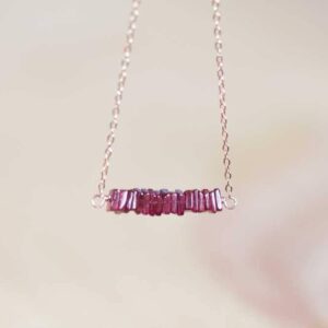 Square Garnet Bar Necklace On Rose Gold Filled, Oxidized Sterling Or Sterling Silver Chain, Delicate January Birthstone Jewelry