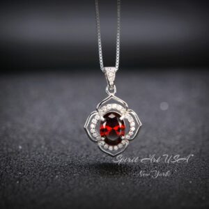 Garnet Necklace Sterling Silver Flower Of Life Red Gemstone Dainty Orange Spessartite Garnet Jewelry Tiny Garnet Choker Chakra Healing 1124