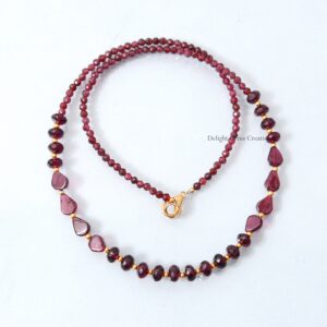 Stunning Red Garnet Gemstone Designer Beaded Necklace, Garnet Faceted Round & Rondelle With Fancy Shape Beads Necklace ( 3mm/6mm/6x8 Mm)