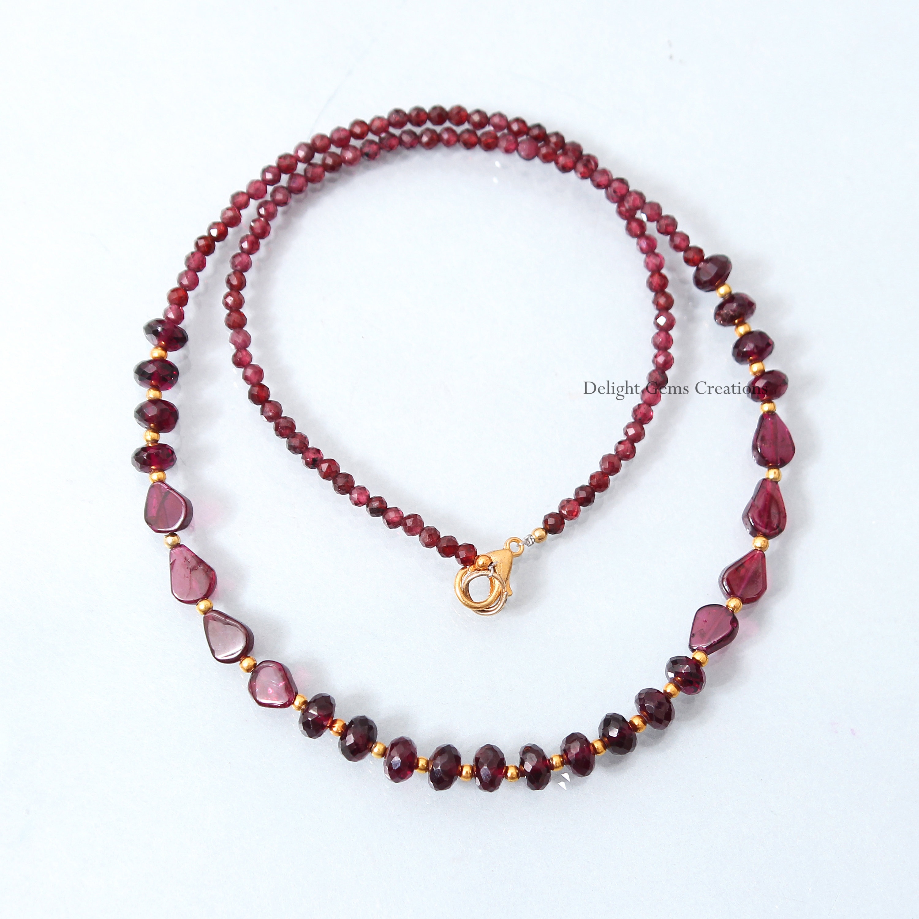 Stunning Red Garnet Gemstone Designer Beaded Necklace, Garnet Faceted Round & Rondelle With Fancy Shape Beads Necklace ( 3mm/6mm/6x8 Mm)