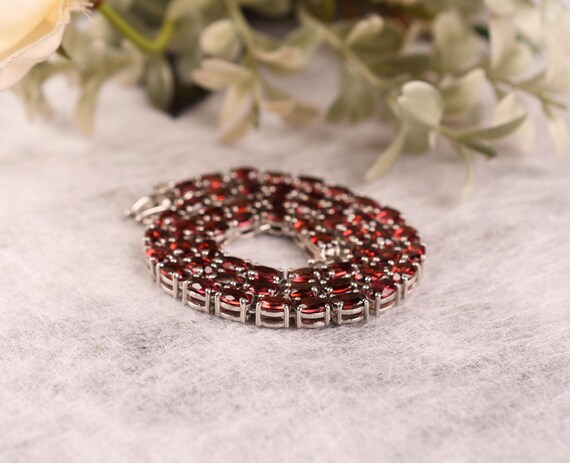 Garnet Tennis Necklace – Sterling Silver January Birthstone, Bridal Anniversary Gift
