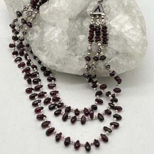 Three Strand Garnet Beaded Necklace-19-20"
