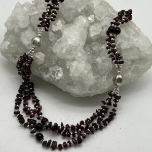 Three Strand Garnet Beaded Necklace-19-20"