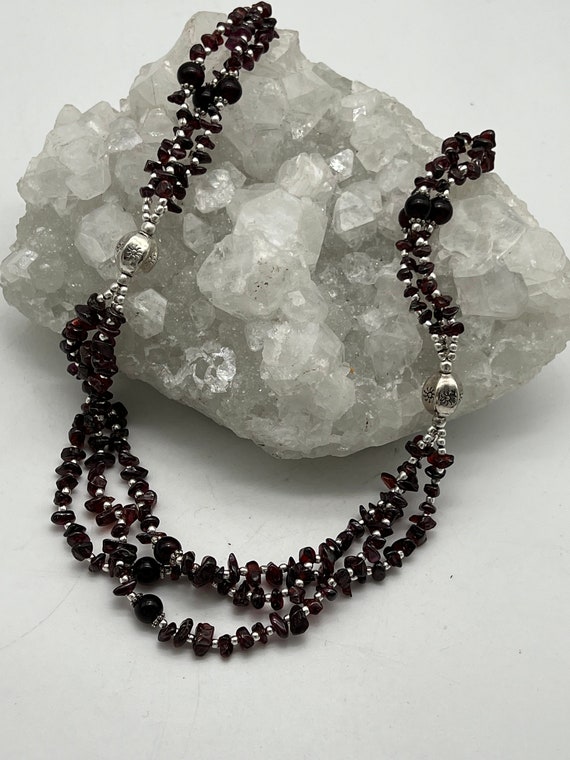 Three Strand Garnet Beaded Necklace-19-20"