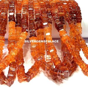 AAA+ Natural Spessartine Garnet Flat Square Mandarin Garnet Smooth Beads Fanta Garnet Cube Beads Orange Garnet Gemstone Beads Bulk Supplier.