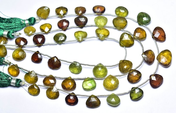 Beautiful Grossular Garnet Heart Beads - 8 Inches - Natural Faceted Multi Grossular Garnet Heart Broilette - Size Is 8 - 11 Mm #2466