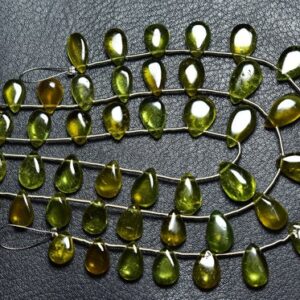 Beautiful Grossular Garnet Pear Beads - 7 Inches - Natural Smooth Green Grossular Garnet Broilette - Size Is 7x9.5 - 9.5x13 Mm #2469