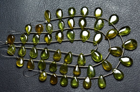 Beautiful Grossular Garnet Pear Beads - 7 Inches - Natural Smooth Green Grossular Garnet Broilette - Size Is 7x9.5 - 9.5x13 Mm #2469