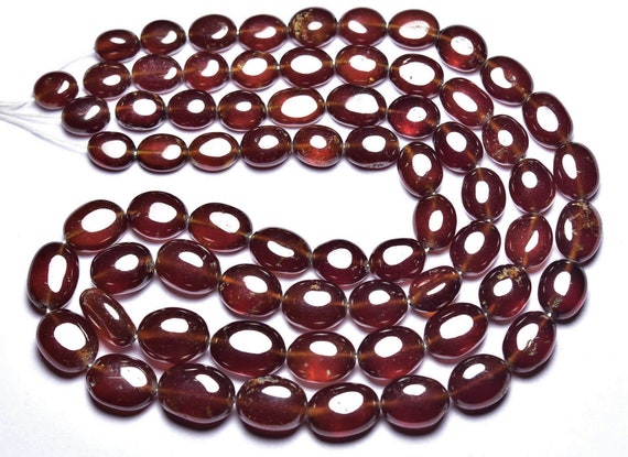Big Hessonite Garnet Oval Beads - 8 Inches - Natural Beautifull Smooth Hessonite Garnet Briolette - Size Is 7x9 - 10.5x13.5 Mm #2541