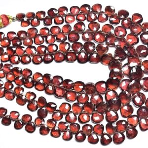 Garnet Briolette Beads - 7.50 Inches,natural Garnet Faceted Heart Briolettes,size Is 5-7mm #155