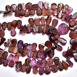 Garnet Carving Briolette Beads - 7 Inches - Natural Beautiful Garnet Carving Leaf Gemstone - Size Is 5x7-6x10 Mm #1193