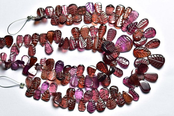 Garnet Carving Briolette Beads - 7 Inches - Natural Beautiful Garnet Carving Leaf Gemstone - Size Is 5x7-6x10 Mm #1193