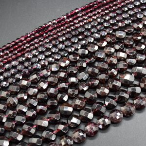 Garnet Gemstone Faceted Coin Disc Beads - 4mm, 6mm, 8mm & 10mm Sizes - 15" Strand