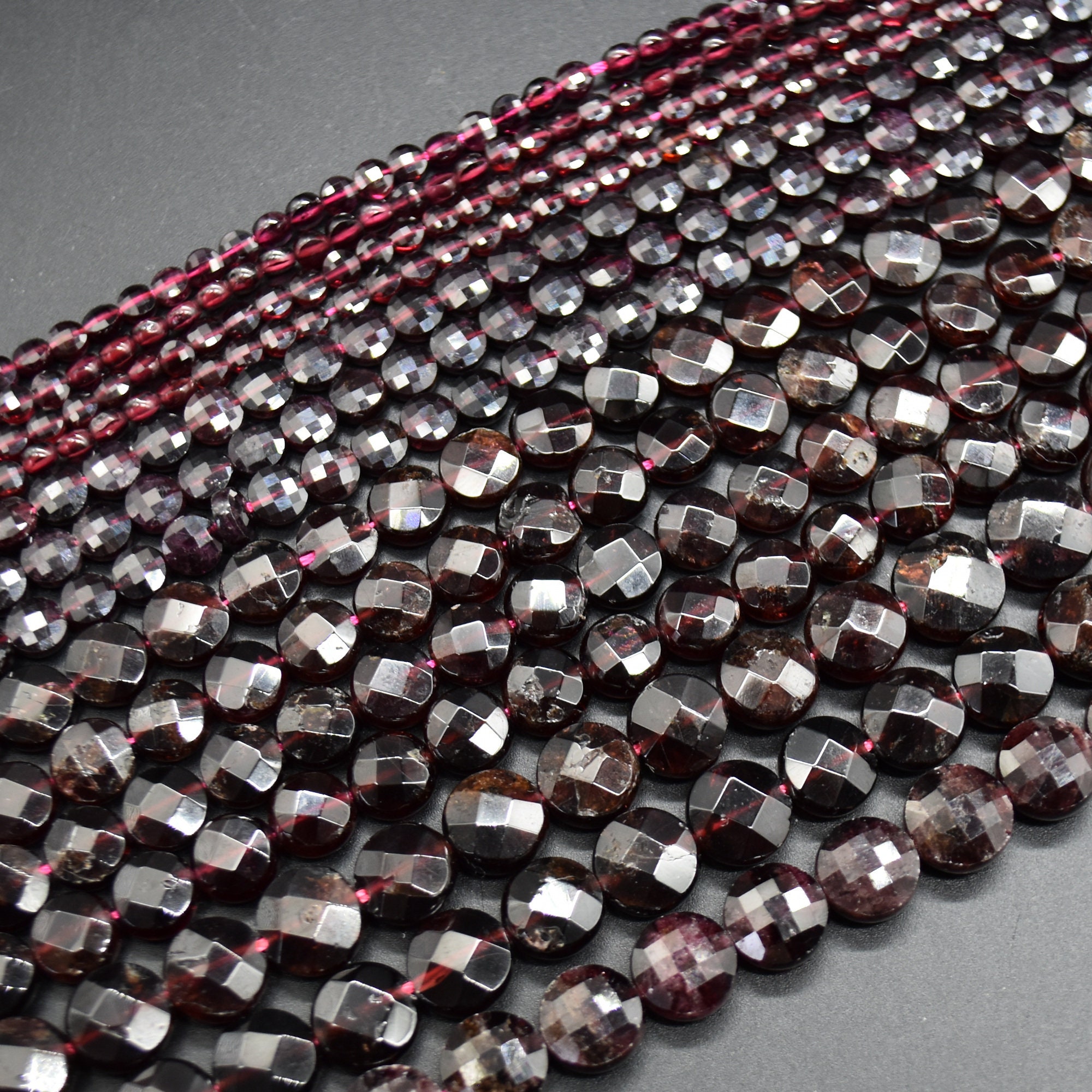 Garnet Gemstone Faceted Coin Disc Beads - 4mm, 6mm, 8mm & 10mm Sizes - 15" Strand Garnet Gemstone Faceted Coin Disc Beads - 4mm, 6mm, 8mm & 10mm Sizes - 15" Strand