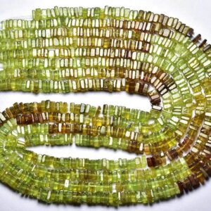 Grossular Garnet Square Heishi Beads - 16 Inches - Natural Beautiful Smooth Green Grossular Garnet Broilette - Size Is 4 - 4.5 Mm #2465