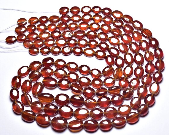 Hessonite Garnet Oval Beads - 16 Inches - Natural Smooth Hessonite Garnet Oval Shape - Size Is 6x8 - 9.5x11 Mm #2548