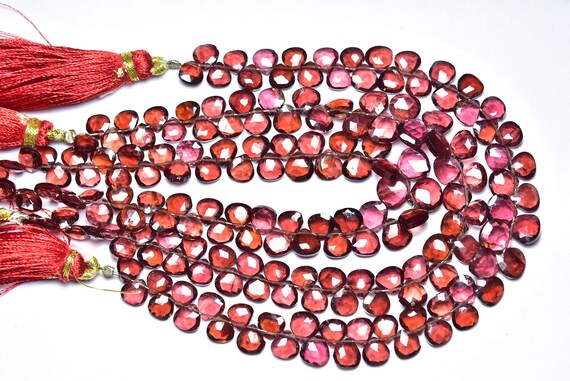 High Quality Garnet Heart Beads - 7.50 Inches- Natural Faceted Garnet Heart Briolettes - Size Is 5 - 6.50mm #132