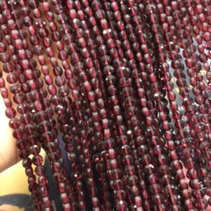Aaa Natural Garnet | 4mm Faceted Coin Shape | Wholesale Gemstone Beads | 13 Inches Strand | For Making Jewelry | Loose Birthstone Beads