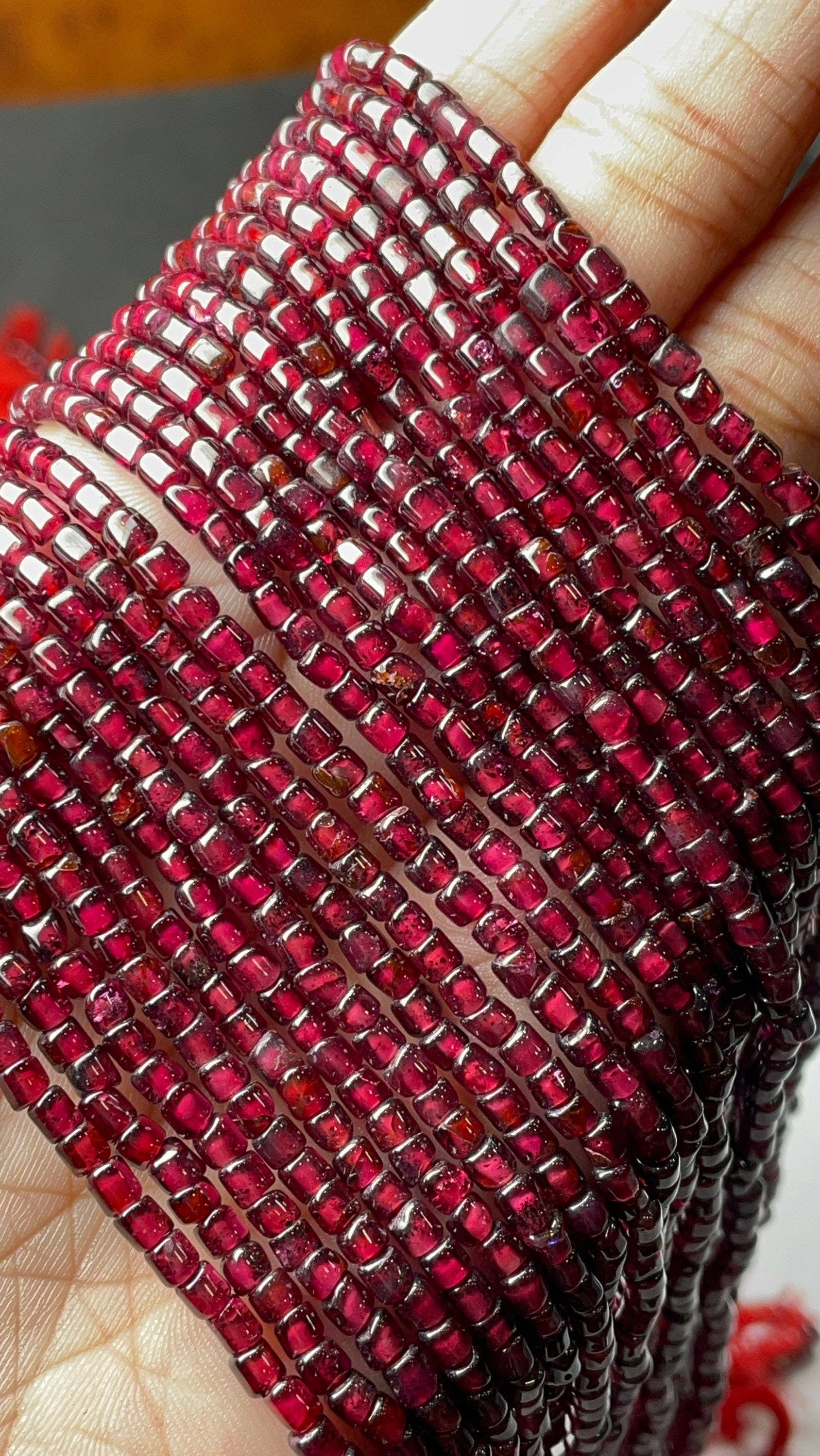 Natural Garnet Pipe Shape Beads 3/3 Mm Approx High Quality Beads Strands 14.5 Inches Red Garnet Gemstone Beads