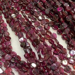 Pack Of 2 Strands- Natural Garnet Smooth Coin Shaped Gemstone Beads, Size- 5 Mm Fancy Shape Beads, 14 Inch Strand For Making Jewelry & Craft