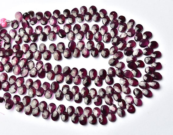 Pink Garnet Briolette Beads - 10 Inches - Natural Garnet Faceted Pear Briolettes - Size Is 5x7- 5x8mm #2202 Pink Garnet Briolette Beads - 10 Inches - Natural Garnet Faceted Pear Briolettes - Size Is 5x7- 5x8mm #2202