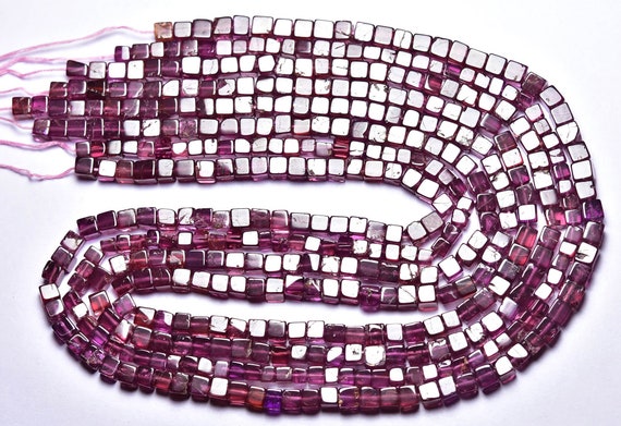 Pink Garnet Cube Beads - 16 Inches - Natural Quality Faceted Garnet Cube - Size Is 4 Mm #2551