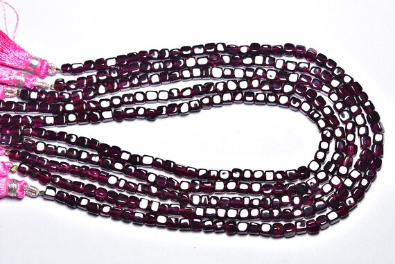 Pinkish Garnet Cube Beads - 8 Inches - Natural Beautiful Smooth Garnet Box Cubes - Size Is 4 Mm #551