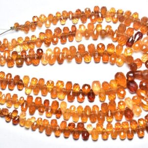 Rare Mandarin Orange Garnet Teardrop Beads - 8 Inches - Super Quality Orange Garnet Faceted Teardrop Briolette. Size Is 3x5-5x7mm #415