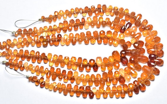 Rare Mandarin Orange Garnet Teardrop Beads - 8 Inches - Super Quality Orange Garnet Faceted Teardrop Briolette. Size Is 3x5-5x7mm #415