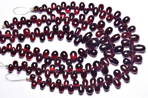Superb Garnet Teardrop Beads - 7 Inches - Natural Quality Garnet Smooth Teardrop Briolette - Size Is 4x5.5 - 7x11.5 Mm #2562
