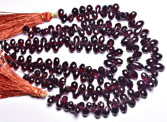 Garnet Teardrop Beads - 7 Inches - Natural Faceted Garnet Tear Drop Briolette - Size Is 4.5x7 - 5x9 Mm #2554