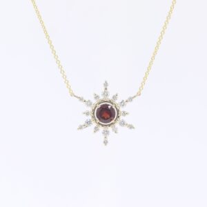 14k Rose Gold Garnet Diamond Snowflake Pendant Necklace
