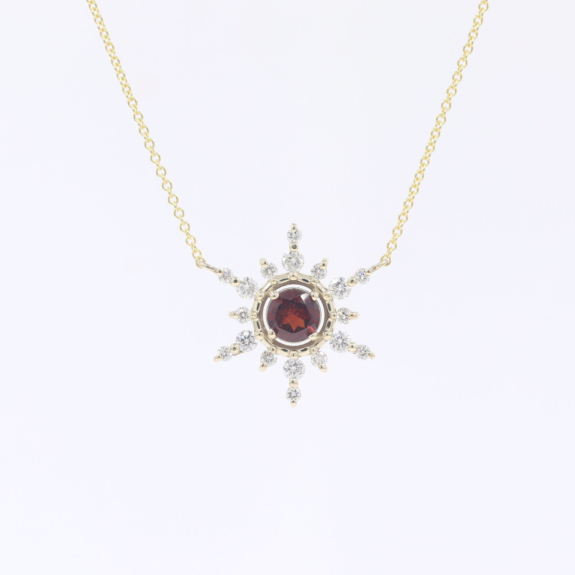 14k Rose Gold Garnet Diamond Snowflake Pendant Necklace 14k Rose Gold Garnet Diamond Snowflake Pendant Necklace